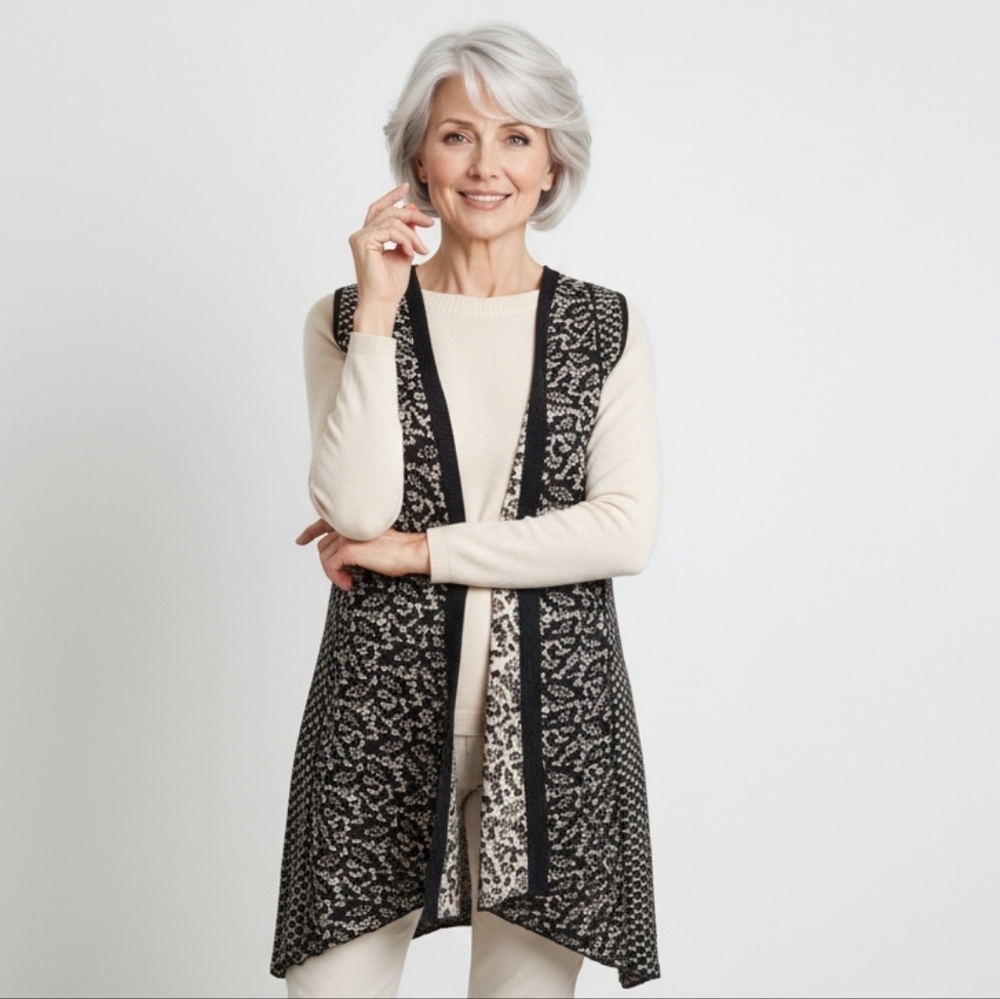 Black and Cream Patterned Vest